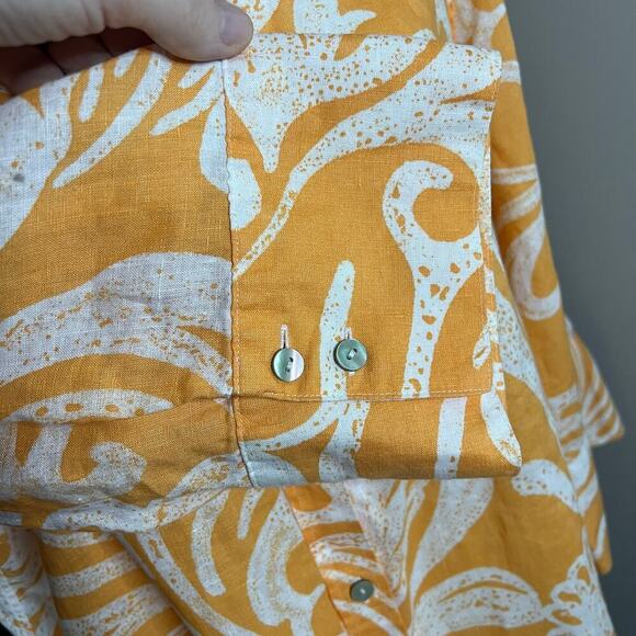 Chico’s Woman’s Orange White Linen Scroll Button Down 3/4 Sleeve Shirt- Size 3 - Picture 10 of 12